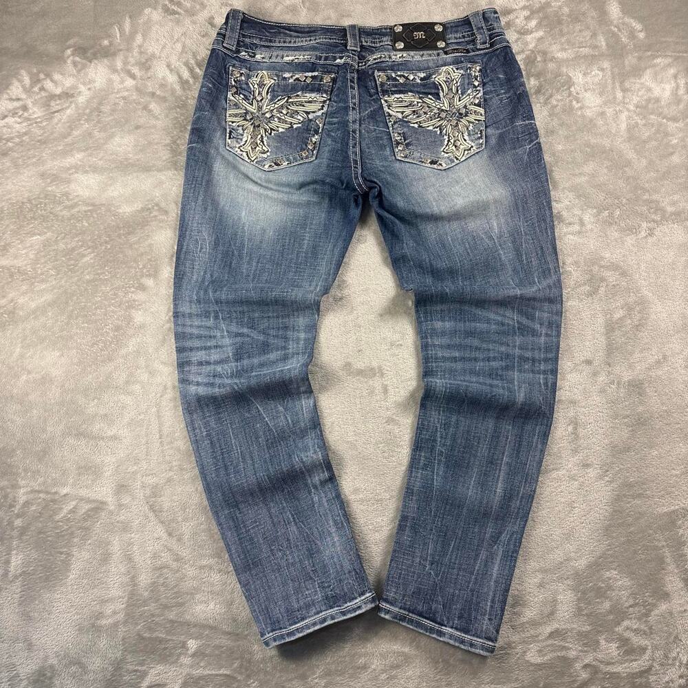 Miss Me Signature Skinny Jeans Womens 32 Blue Embellished Studded Y2K